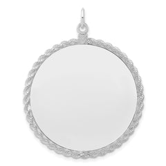 SS Rh-plt Engraveable Round with Rope Polished Front/Satin Back Disc QM387_18