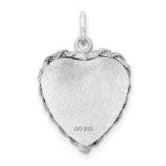 Sterling Silver Rh-plt Engraveable Heart Polished Front/Back Disc Charm QM395