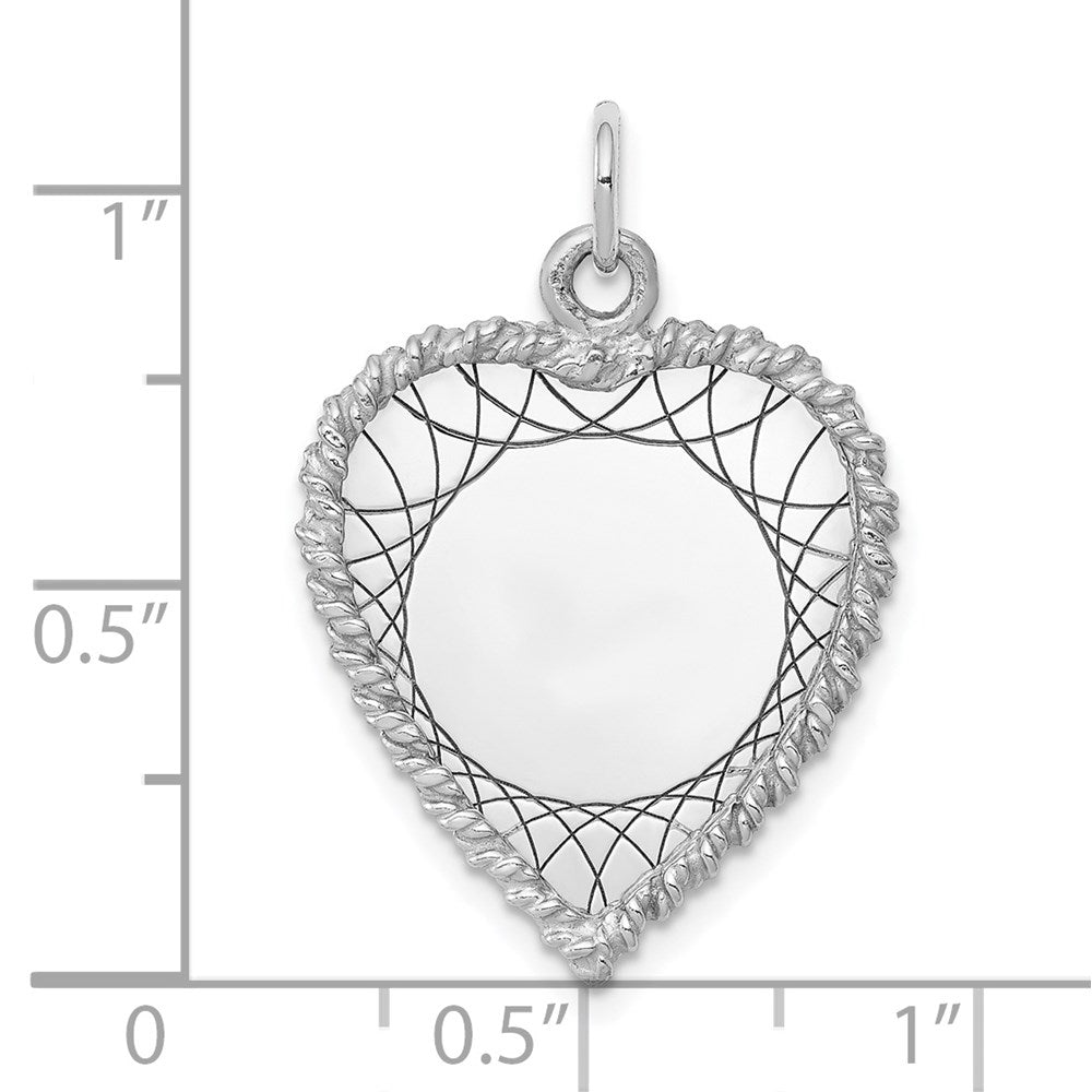 SS Rh-plt Engraveable Heart Polished Front/Satin Back Disc Charm QM396