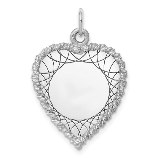 Sterling Silver Rh-plt Engraveable Heart Polished Front/Back Disc Charm QM396