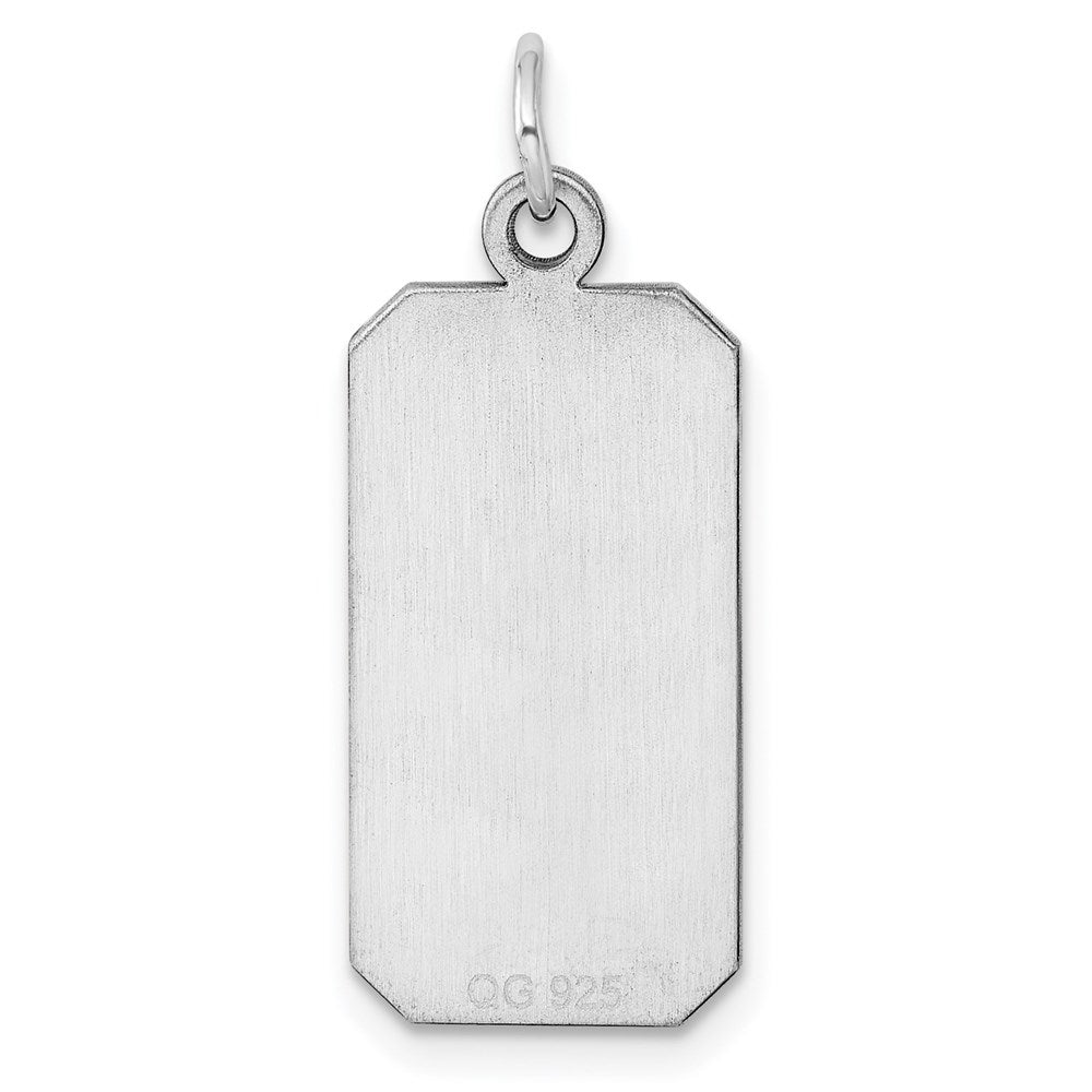 SS Rh-plt Engraveable Rectangle Polished Front/Satin Back Disc Charm QM450