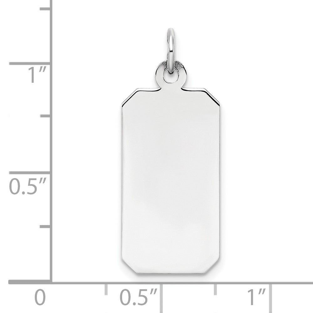 SS Rh-plt Engraveable Rectangle Polished Front/Satin Back Disc Charm QM450