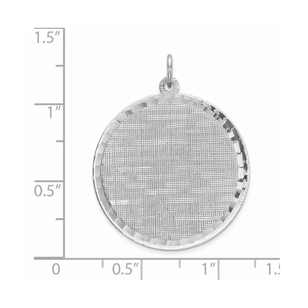 SS Rh-plt Engraveable Round Patterned Polished Front/Satin Back Disc QM468