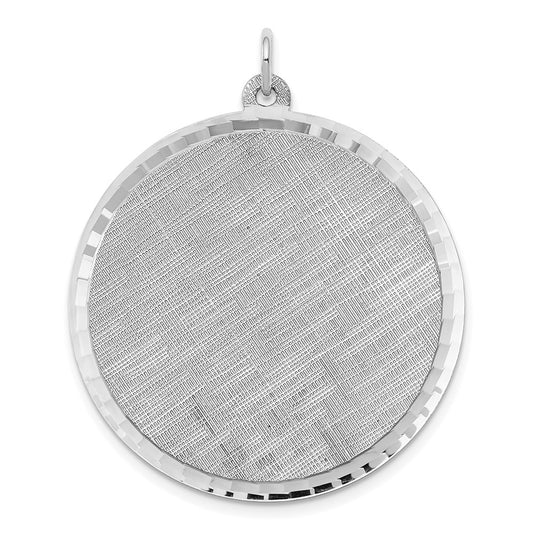 SS Rh-plt Engraveable Round Patterned Polished Front/Satin Back Disc QM469