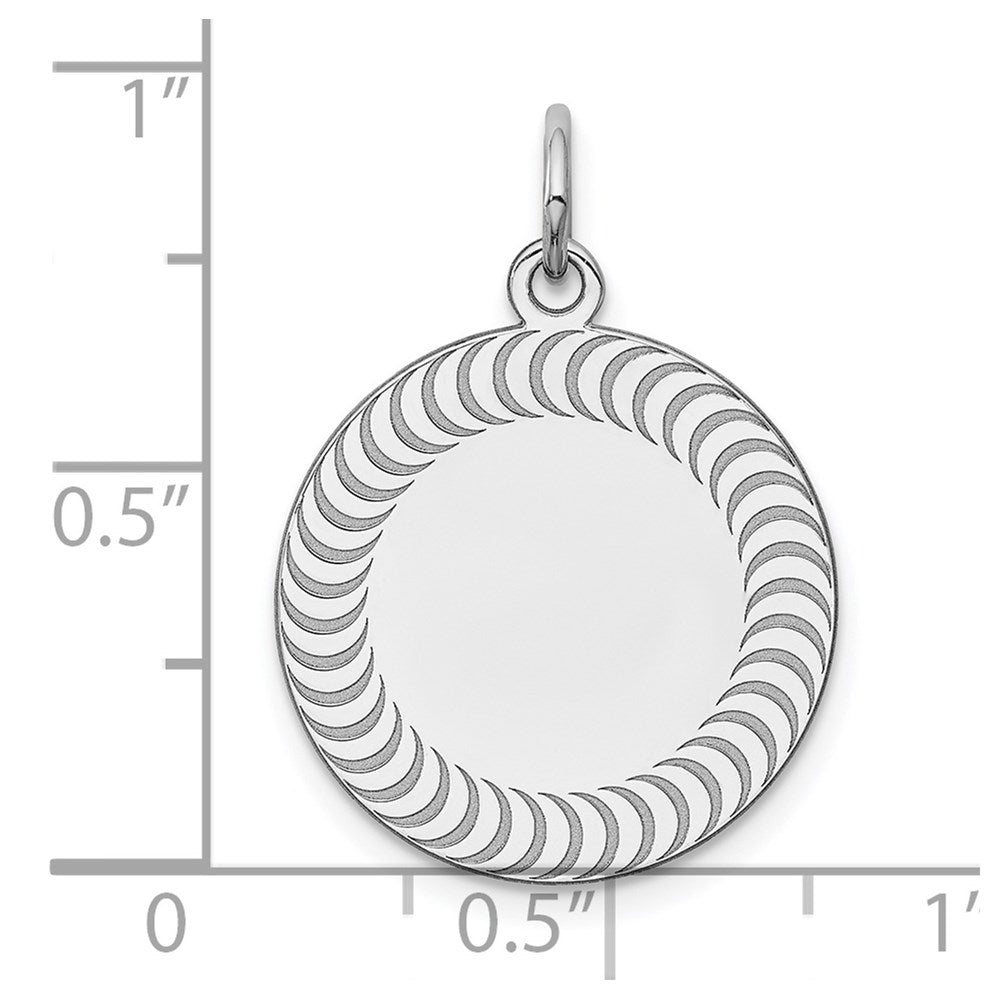 SS Rh-plt Engraveable Round Patterned Polished Front/Satin Back Disc QM470