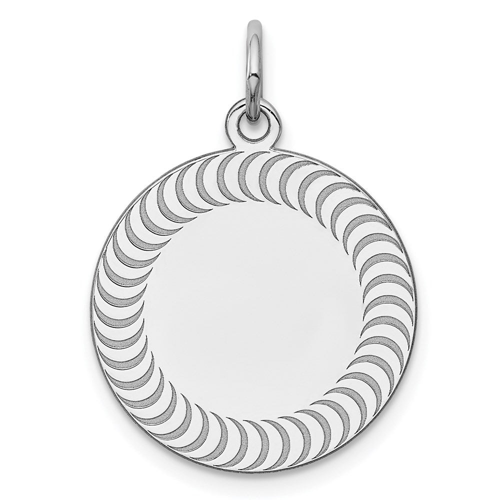 SS Rh-plt Engraveable Round Patterned Polished Front/Satin Back Disc QM470