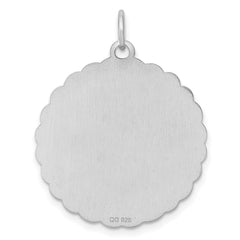 SS Rh-plt Engraveable Scalloped Patterned Polished Front/Satin Back Charm QM471