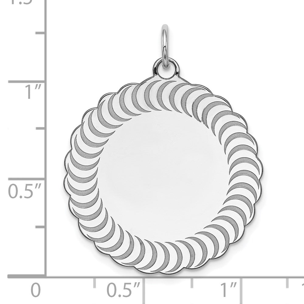 SS Rh-plt Engraveable Scalloped Patterned Polished Front/Satin Back Charm QM471