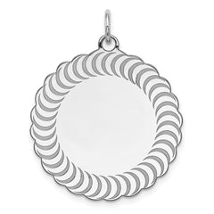 SS Rh-plt Engraveable Scalloped Patterned Polished Front/Satin Back Charm QM471