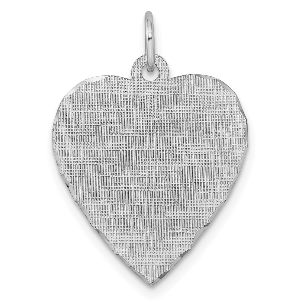 SS Rh-plt Engraveable Heart Patterned Polished Front/Satin Back Disc QM478