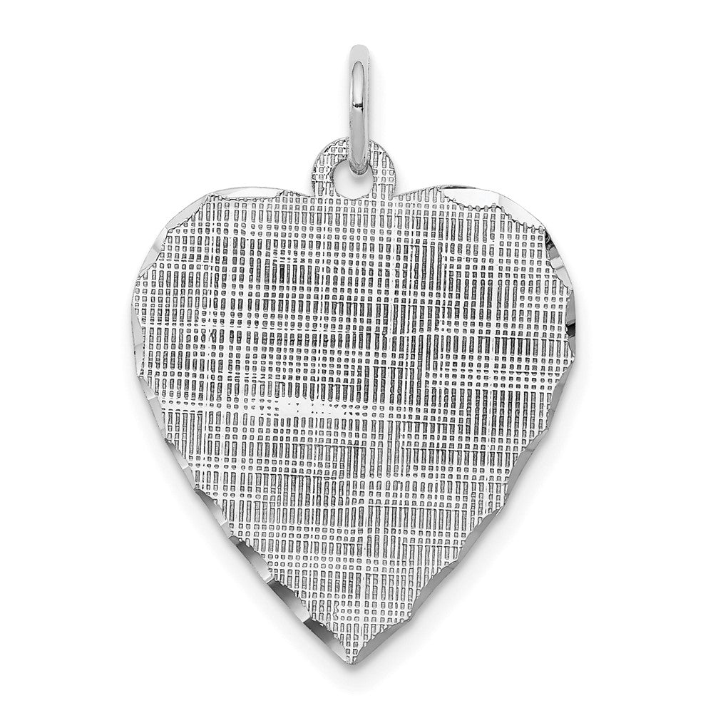 SS Rh-plt Engraveable Heart Patterned Polished Front/Satin Back Disc QM478