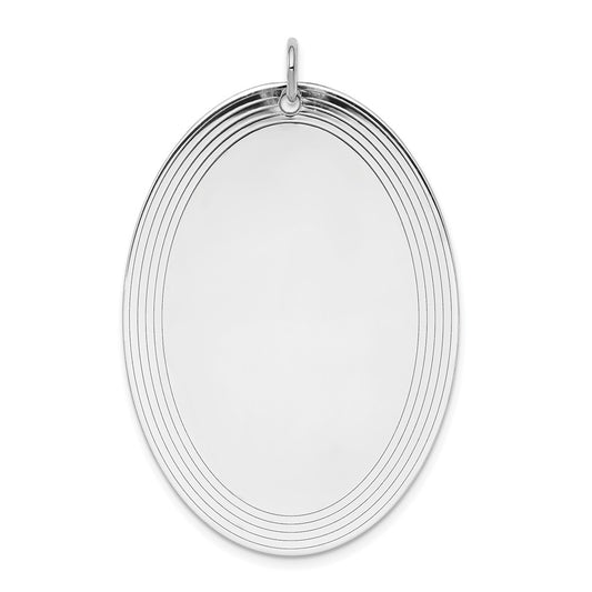 Sterl Silver Rh-plt Engraveable Oval Polished Front/Satin Back Disc Charm QM488