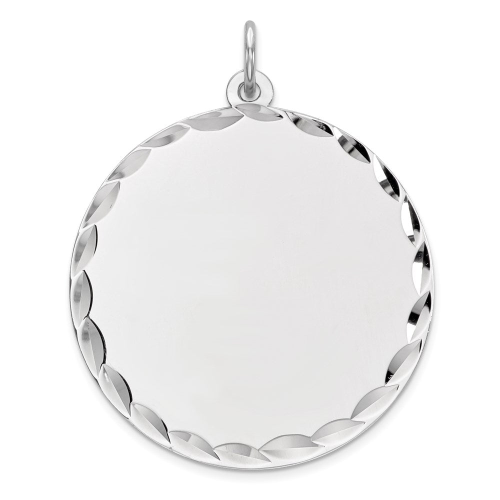 Sterling Silver Rhod-plated ENG. Round Polished Front/Back Disc Charm QM498