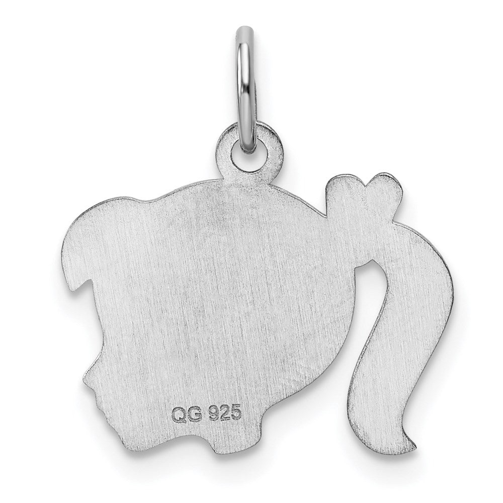 Sterling Silver Rhod-plate Purple Enamel Right Facing Girl Head Disc Charm QM530