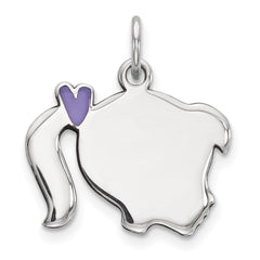 Sterling Silver Rhod-plate Purple Enamel Right Facing Girl Head Disc Charm QM530