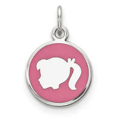 Sterling Silver Rhod-plate Pink Enamel Left Facing Girl Head Disc Charm QM535