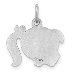 Sterling Silver Rhod-plate Pink Enamel Left Facing Girl Head Disc Charm QM537