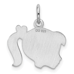 Sterling Silver Rhod-plate Purple Enamel Left Facing Girl Head Disc Charm QM538