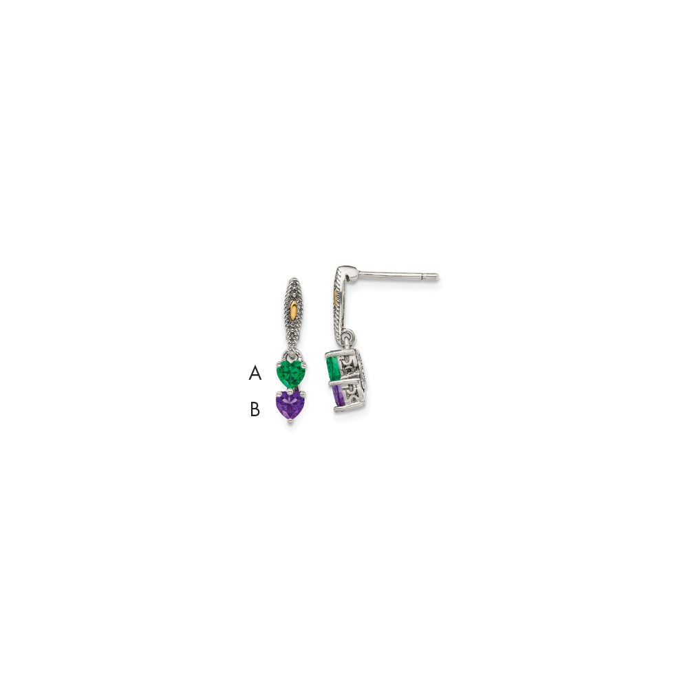 QME16_2--6 Sterling Silver Antiqued w/14k 2-stone Mother's Earring