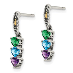 QME16_3--6 Sterling Silver Antiqued w/14k 3-stone Mother's Earring