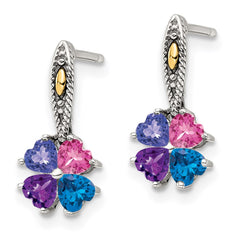 QME16_4--6 Sterling Silver Antiqued w/14k 4-stone Mother's Earring