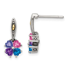 QME16_4--6 Sterling Silver Antiqued w/14k 4-stone Mother's Earring