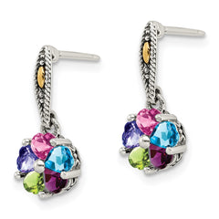 QME16_5--6 Sterling Silver Antiqued w/14k 5-stone Mother's Earring