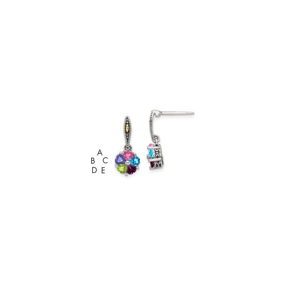 QME16_5--6 Sterling Silver Antiqued w/14k 5-stone Mother's Earring