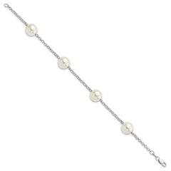 Majestik Sterling Silver Rhodium-plated 10-11mm White Imitation Shell Pearl Hand-knotted 4 Station Bracelet QMJB104W-7.5