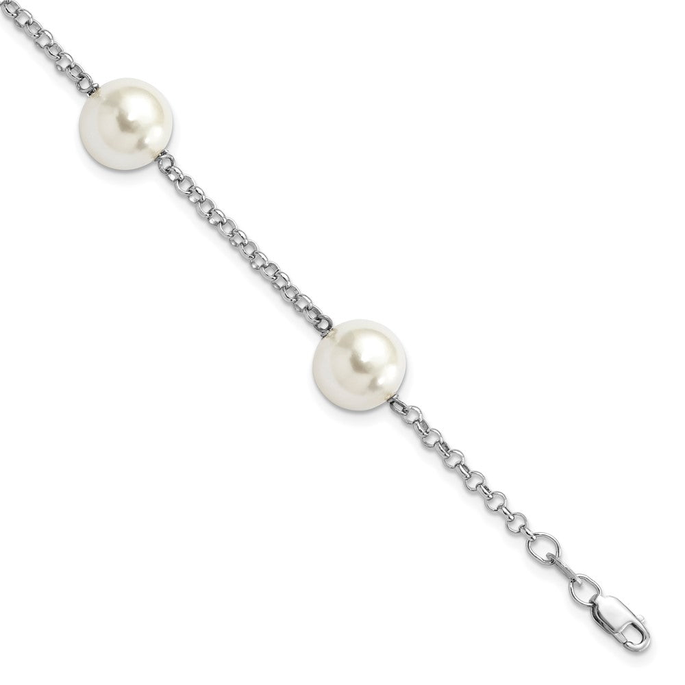 Majestik Sterling Silver Rhodium-plated 10-11mm White Imitation Shell Pearl Hand-knotted 4 Station Bracelet QMJB104W-7.5