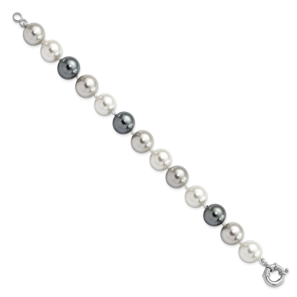 Majestik Sterling Silver Rhodium-plated 12-13mm Multi-color Imitation Shell Pearl Hand-knotted Bracelet QMJB129MX-7.5