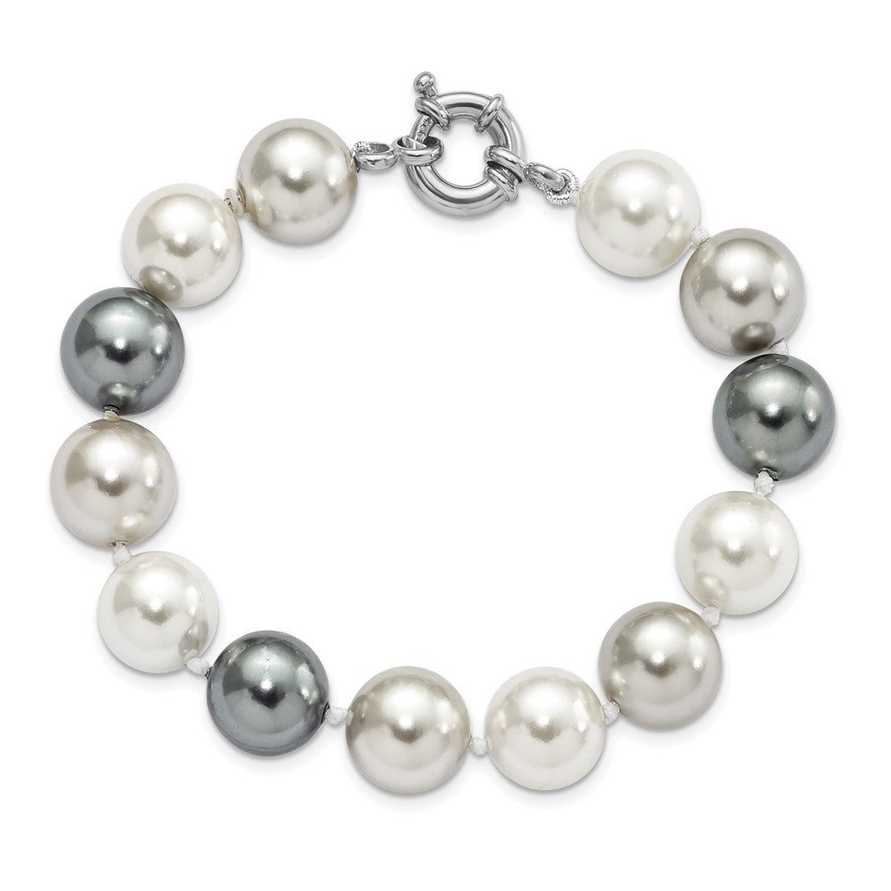 Majestik Sterling Silver Rhodium-plated 12-13mm Multi-color Imitation Shell Pearl Hand-knotted Bracelet QMJB129MX-7.5
