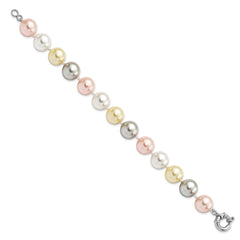 Majestik Sterling Silver Rhodium-plated 12-13mm Multi-Color Imitation Shell Pearl Hand-knotted Bracelet QMJB131MX-7.5