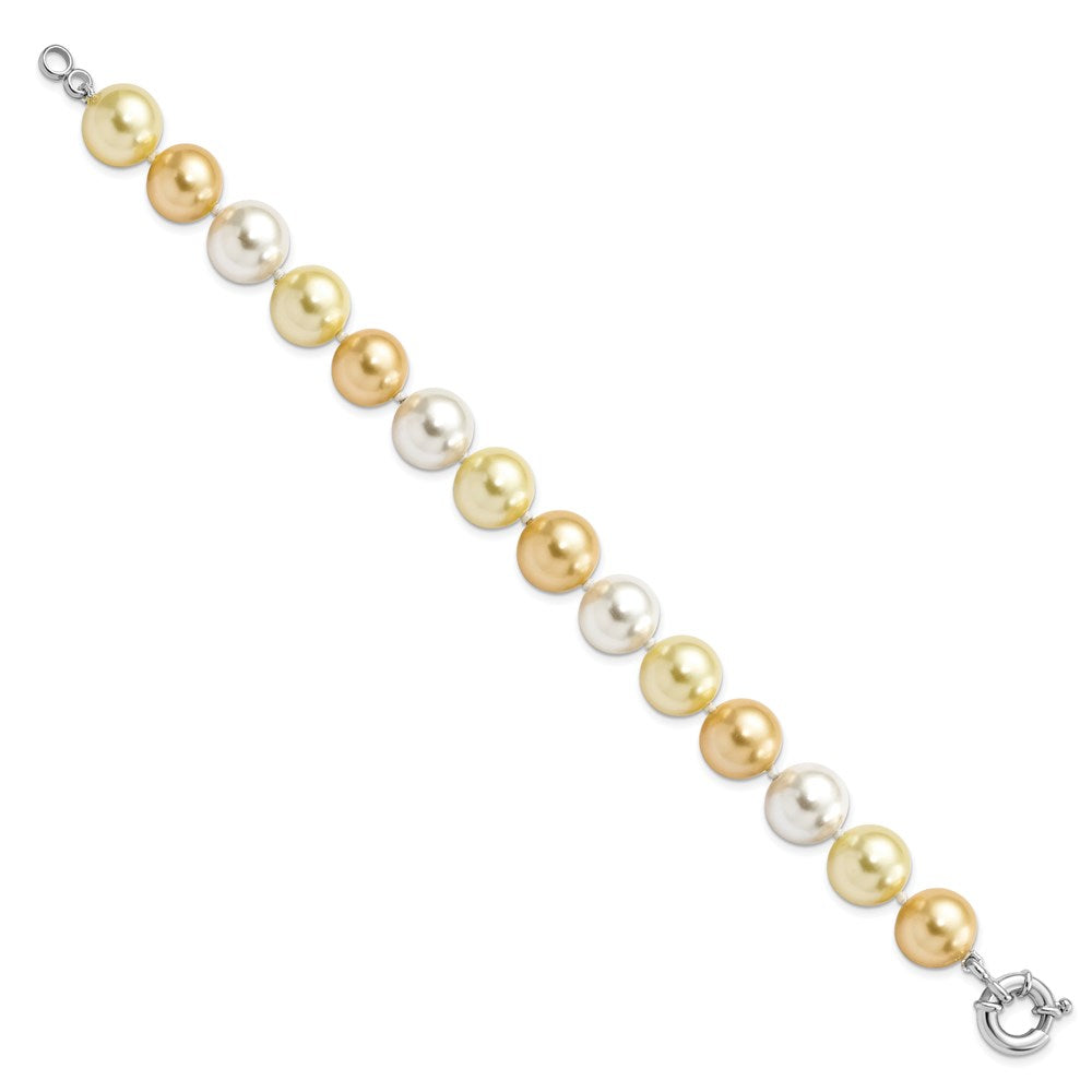 Majestik Sterling Silver Rhodium-plated 12-13mm Yellow and White Imitation Shell Pearl Hand-knotted Bracelet QMJB132MX-7.5
