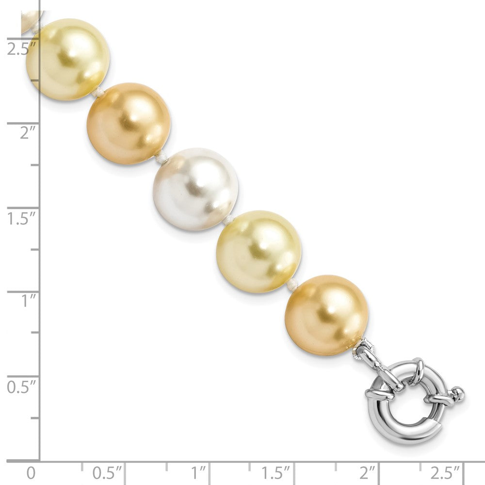 Majestik Sterling Silver Rhodium-plated 12-13mm Yellow and White Imitation Shell Pearl Hand-knotted Bracelet QMJB132MX-7.5