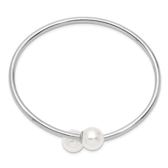 Majestik Sterling Silver Rhodium-plated 10-11mm White Imitation Shell Pearl Bangle Bracelet QMJB133WW