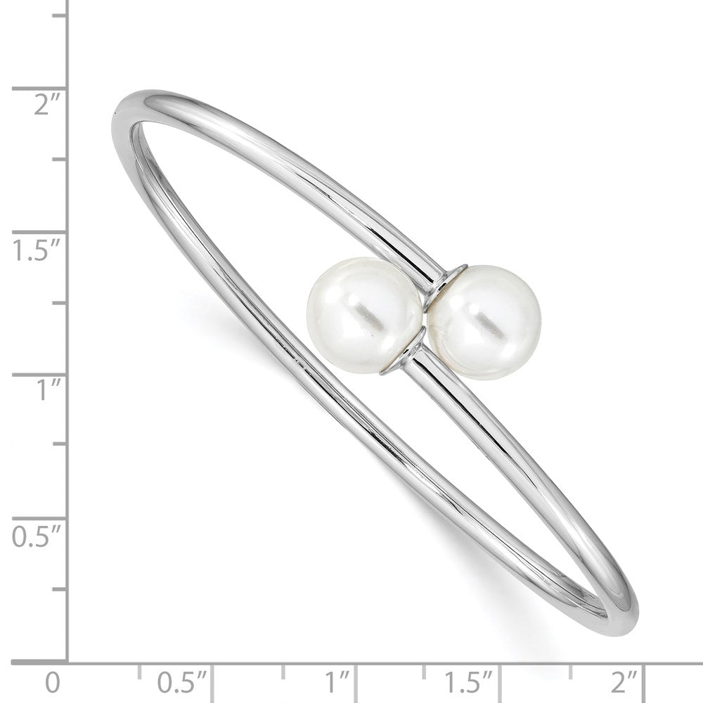 Majestik Sterling Silver Rhodium-plated 10-11mm White Imitation Shell Pearl Bangle Bracelet QMJB133WW