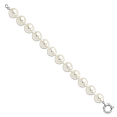 Majestik Sterling Silver Rhodium-plated 14-15mm White Imitation Shell Pearl Hand-knotted Bracelet QMJB14W-7.5