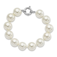 Majestik Sterling Silver Rhodium-plated 14-15mm White Imitation Shell Pearl Hand-knotted Bracelet QMJB14W-7.5