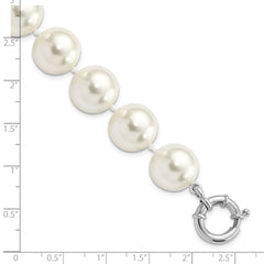 Majestik Sterling Silver Rhodium-plated 14-15mm White Imitation Shell Pearl Hand-knotted Bracelet QMJB14W-7.5