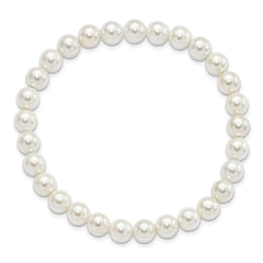Majestik 7-8mm White Imitation Shell Pearl Stretch Bracelet QMJB78W
