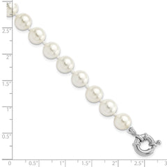 Majestik Sterling Silver Rhodium-plated 8-9mm White Imitation Shell Pearl Hand-knotted Bracelet QMJB8W-7.5