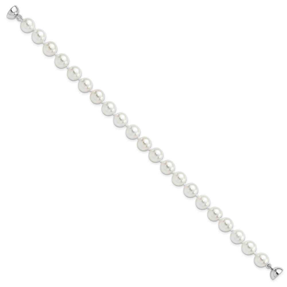Majestic Sterling Silver Rhodium-plated 8-9mm White Imitation Shell Pearl Hand-knotted Bracelet QMJBM8W-7.5