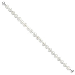 Majestic Sterling Silver Rhodium-plated 8-9mm White Imitation Shell Pearl Hand-knotted Bracelet QMJBM8W-7.5