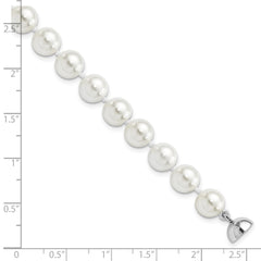 Majestic Sterling Silver Rhodium-plated 8-9mm White Imitation Shell Pearl Hand-knotted Bracelet QMJBM8W-7.5