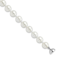 Majestic Sterling Silver Rhodium-plated 8-9mm White Imitation Shell Pearl Hand-knotted Bracelet QMJBM8W-7.5