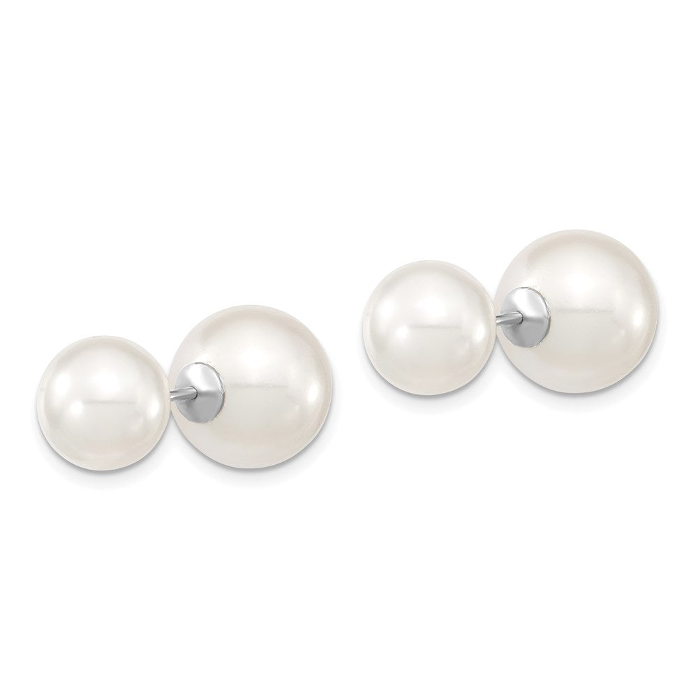 QMJD1012WW Majestik Sterling Silver Rhodium-plated 10-11mm and 11-12mm White with White Imitation Shell Pearl Front Back Post Earrings