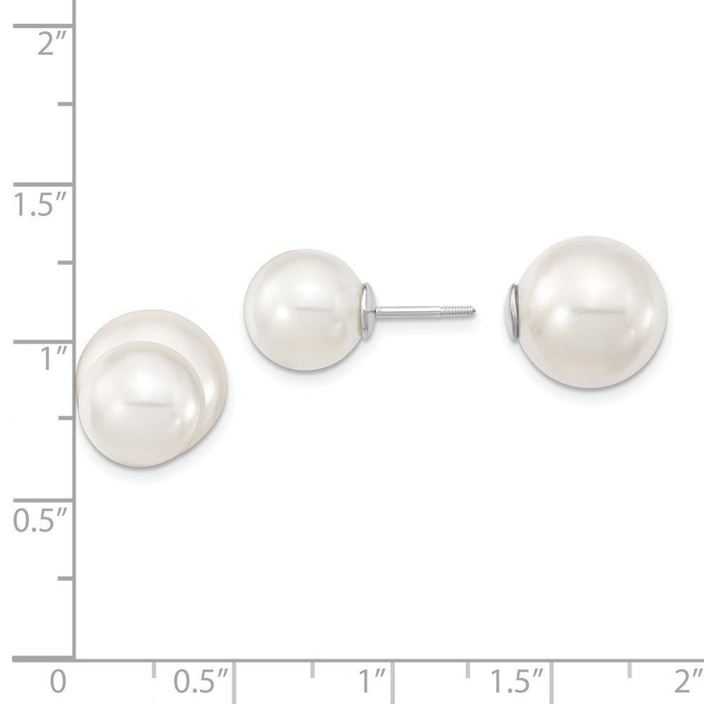 QMJD1012WW Majestik Sterling Silver Rhodium-plated 10-11mm and 11-12mm White with White Imitation Shell Pearl Front Back Post Earrings