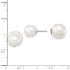 QMJD1012WW Majestik Sterling Silver Rhodium-plated 10-11mm and 11-12mm White with White Imitation Shell Pearl Front Back Post Earrings