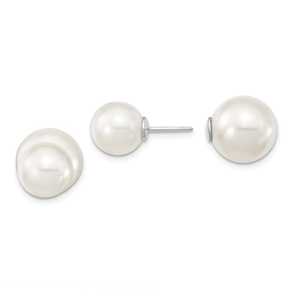 QMJD1012WW Majestik Sterling Silver Rhodium-plated 10-11mm and 11-12mm White with White Imitation Shell Pearl Front Back Post Earrings
